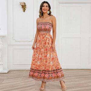 Floral Orange Maxi Dress